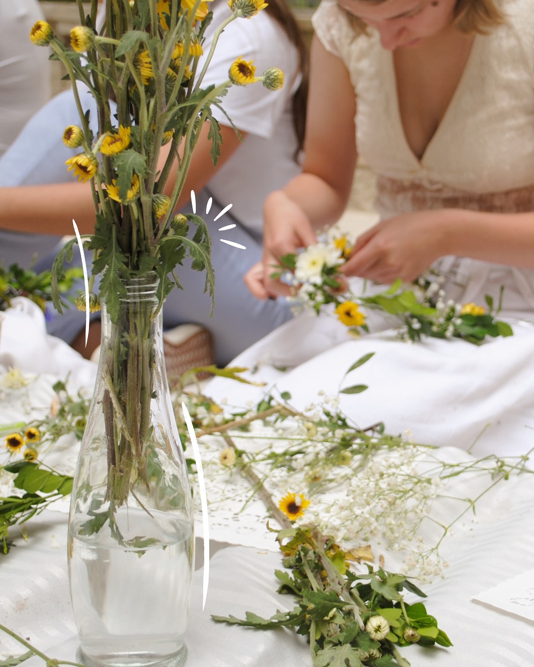 Flores en mesa de taller